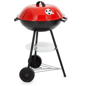 Springos BQ0032 Portable Charcoal Grill with Lid, Wheels, Ash Catcher, 41 cm Cooking Grate, Adjustable Vents, Black and Red Steel Construction