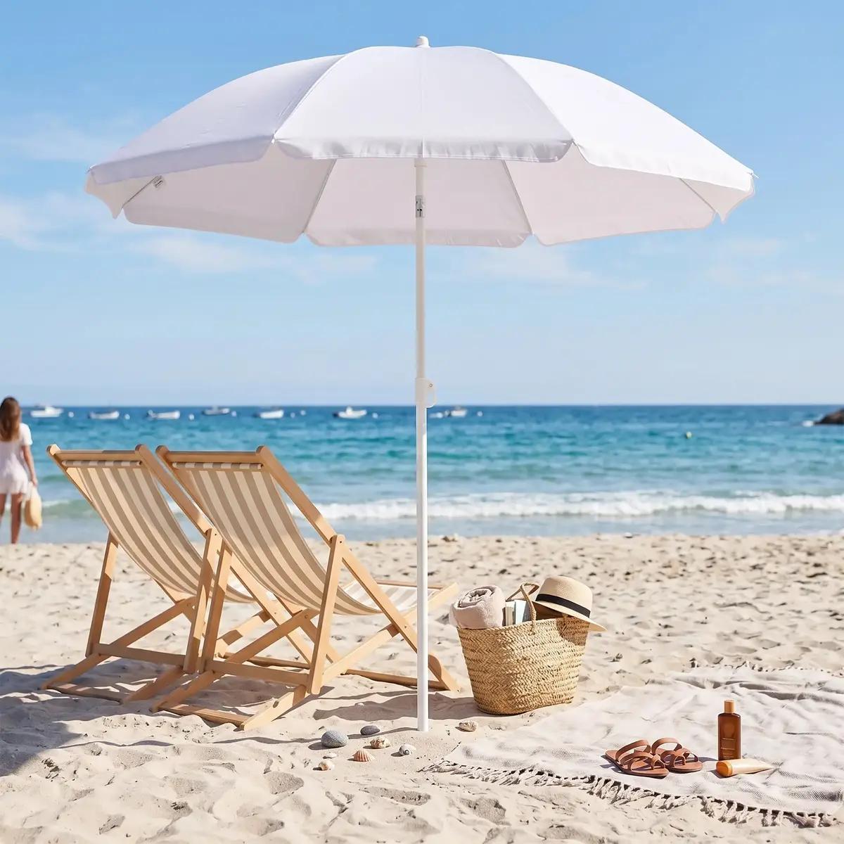 Springos BU0027 Beach Umbrella 160 cm Gray UPF50+ Photo 4