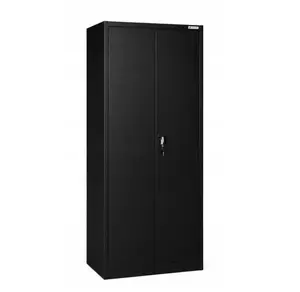 Iron Mate SATURN Metal Utility Cupboard Balton Baltic Saturn_9005 with 4 Shelves, Hinged Doors, and Clothes Bar in Black RAL9005