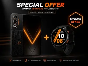 Смартфон Hammer Ranger с 6-дюймовым экраном, процессором MediaTek Helio G99, 8 ГБ ОЗУ, 256 ГБ памяти, двойной камерой 50 МП, Android 15 и аккумулятором 5000 мАч, черный и зеленый