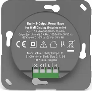 Shelly Wall Display 2-Output Power Base with Dual Relay Outputs