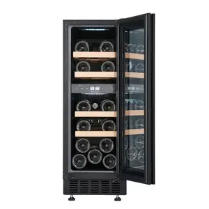 La Sommeliere LSBU18DZ2 Built-in Under Counter Dual-Zone Wine Cooler with Vinotag App Compatibility UV-Treated Glass Door and Wooden Shelves