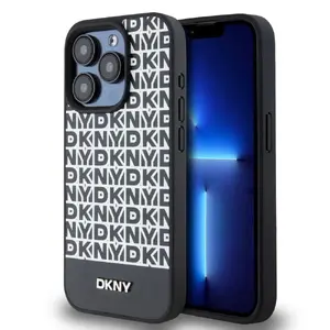 Чехол DKNY PU Leather Repeat Pattern Bottom Stripe MagSafe для iPhone 14 Pro Max черный