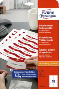 Вставка карточная Zweckform 54 x 90 мм бумага 20 шт
