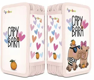 School Pencil Case Gimboo Kapibara 2025 with accessories 3 compartments pink