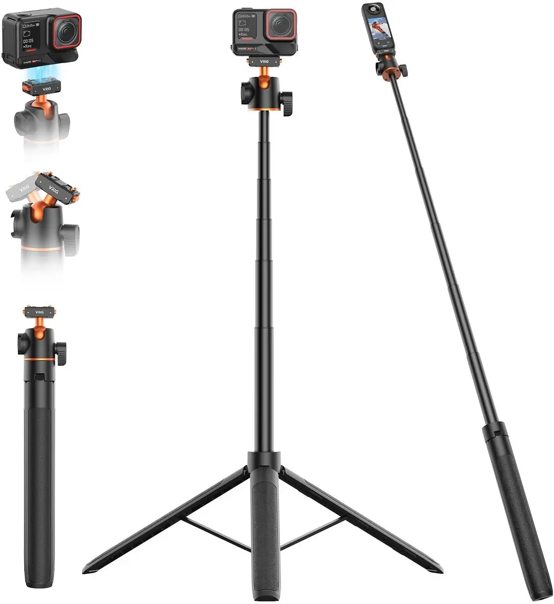 VRIG 3-in-1 magnētisks pašbildes nūjas statīvs