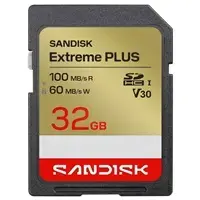 Карта памяти SanDisk Extreme PLUS 32GB SDXC UHS-I U3 V30 Class 10 Скорость чтения 100 МБ/с Скорость записи 60 МБ/с