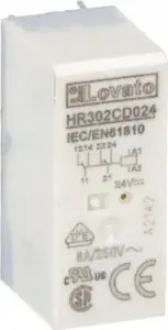 LOVATO Electric Miniature Relay HR302CD024, 24VDC Control Voltage, 2 Changeover Contacts, 10A Current Rating, for HR5XS2 Sockets