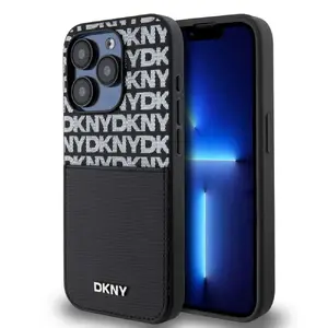Чехол с карманом для карт из искусственной кожи с повторяющимся узором DKNY для iPhone 14 Pro черного цвета