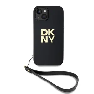 Чехол с ремешком на запястье DKNY PU Leather Stack Logo для iPhone 13 черный