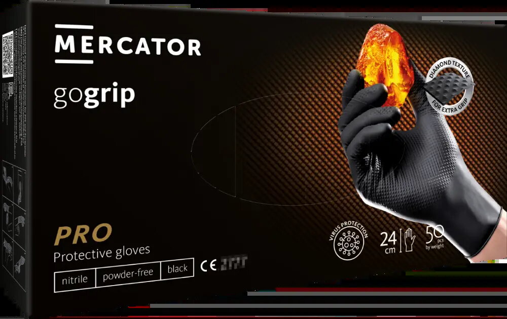 Nitrila cimdi Mercator Powergrip, melni, M