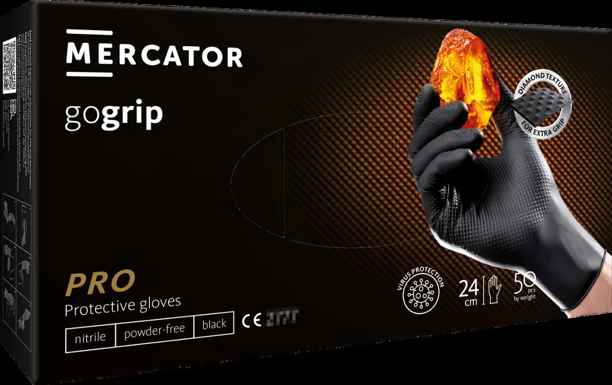 Mercator Powergrip melni nitrila cimdi XL