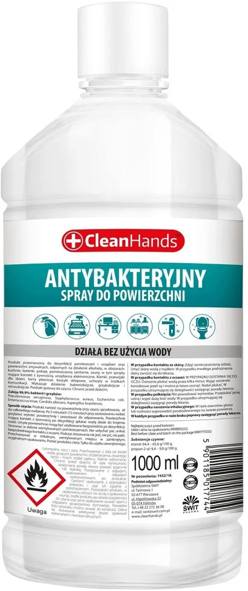 Świt CLEANHANDS Antibakteriāls virsmu dezinfekcijas aerosols