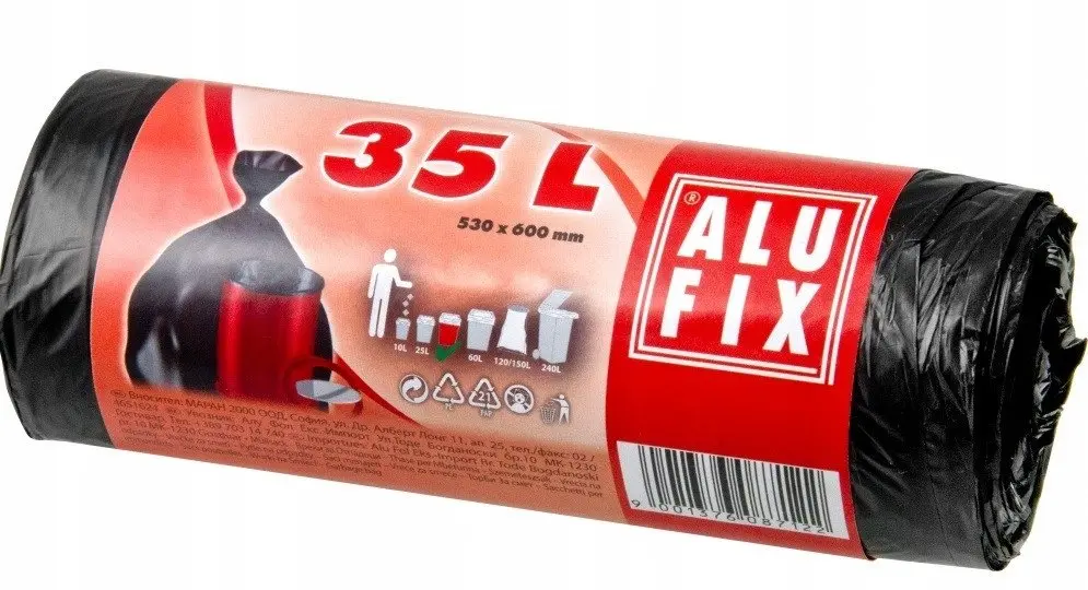 Alufix 35l Melni atkritumu maisi HDPE