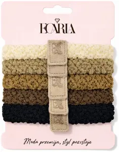 eCarla GUM191 Hair Elastics Set of 5 with Brown and Beige Bear Patch