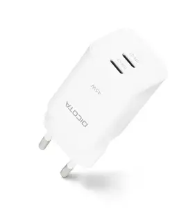 DICOTA 45W GaN Charger with Dual USB-C Ports in White D32182