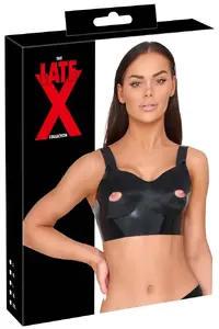 Latex Crop Top late x Black 2XL 0.4 mm with Nipple Cut-Outs