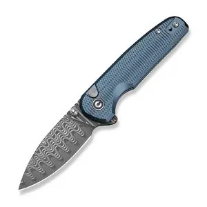 CIVIVI Mini Shakan Folding Knife C20052F-DS1 with Damascus Steel Blade and Blue Handle