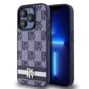 Чехол DKNY PU Leather Checkered Pattern and Stripe для iPhone 15 Pro синий