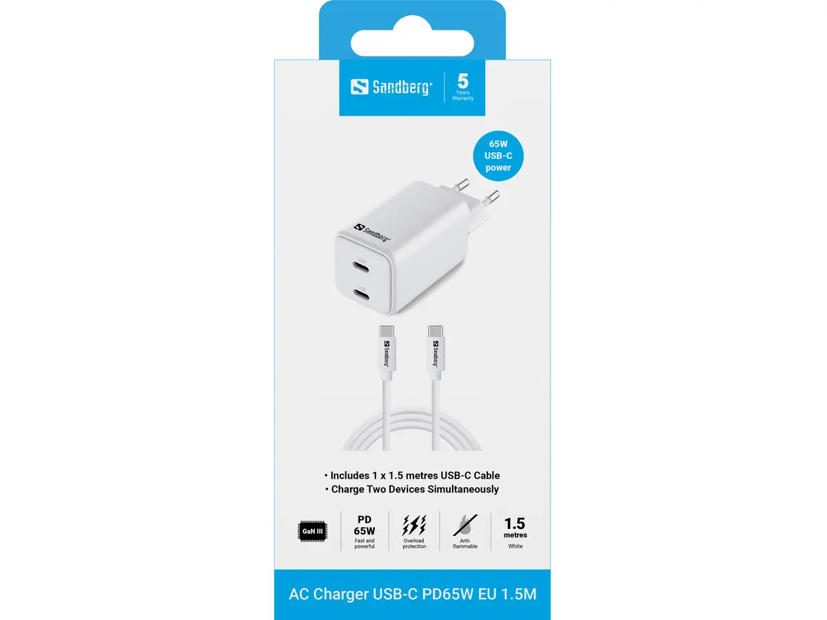 Зарядное устройство Sandberg AC Charger USB-C PD65W EU 1.5M Photo 4