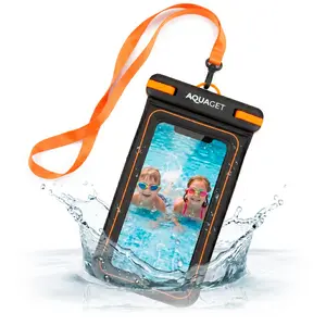 Aquaget AQ0027 Floating Waterproof Phone Case Pouch Dual Pocket IPX8 TPU Orange Black Transparent