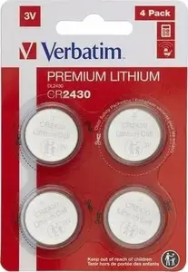 VERBATIM Premium CR2430 Lithium Coin Cell Batteries 3V 4-Pack