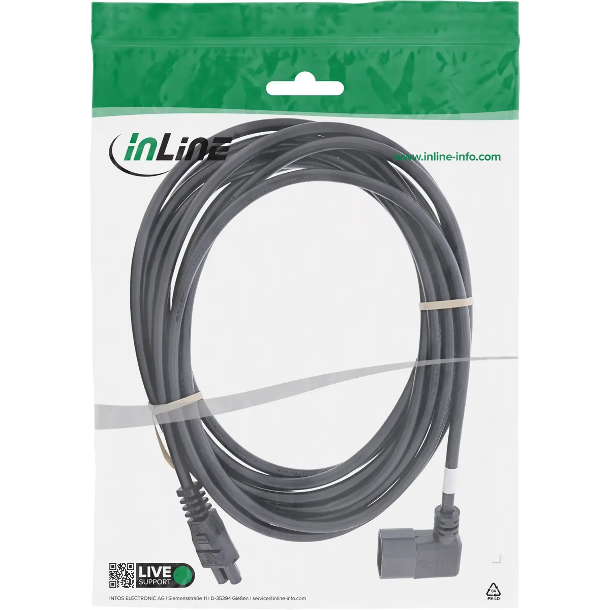 InLine Mains Cable C14 Angled to C5 2m Photo 2