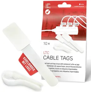 Label the Cable LTC 2620-10 Atkārtoti lietojamas kabeļu savilces ar uzlīmju etiķetēm, baltas, 10 gab.