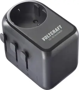 Voltcraft UC-2C1A45W01 Ceļojumu lādēšanas adapteris 45 W ar 2x USB-C un 1x USB-A Fast Charge, melns, lietošanai telpās, ar Eiropas, Apvienotās Karalistes un Ķīnas adapteriem