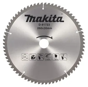 Makita Ripzāģa asmens 260 mm ar 30 mm atveri un 70 zobiem kokmateriālu griešanai