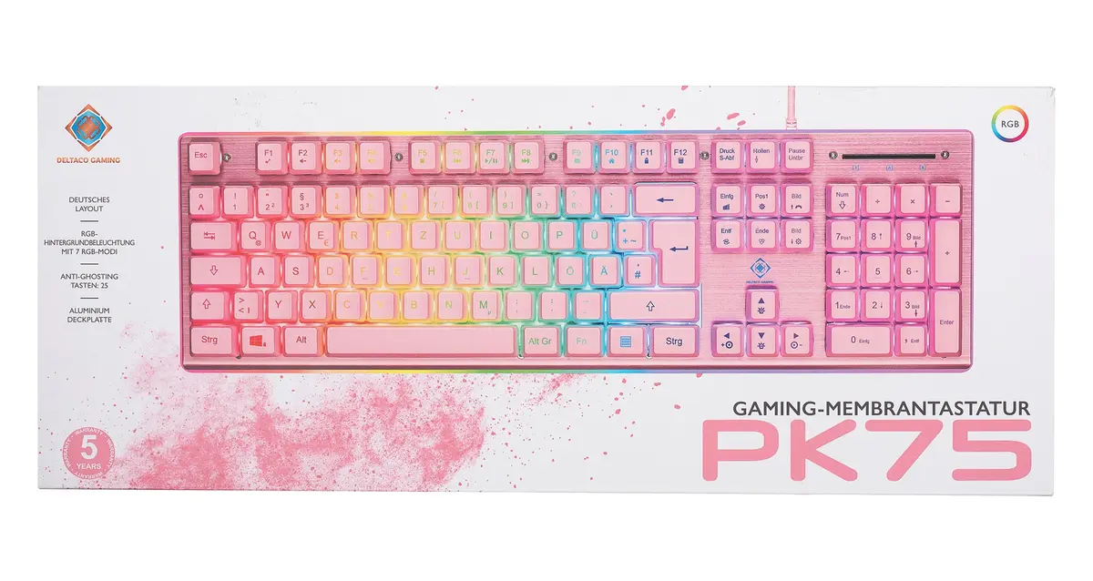 Deltaco Gaming PK75 Keyboard RGB Pink Photo 4
