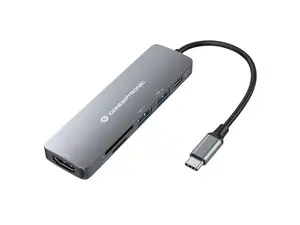 Conceptronic 6-in-1 USB-C Docking Station with HDMI, 2x USB-A Ports, SD and TF Card Readers, and 15cm Cable in Grey