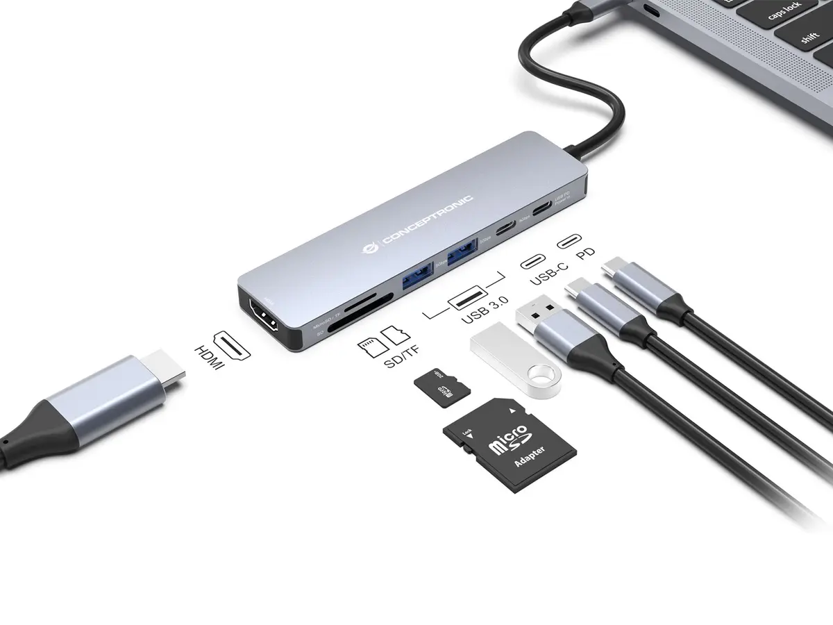 Док-станция Conceptronic 7-в-1 USB-C серая Photo 3