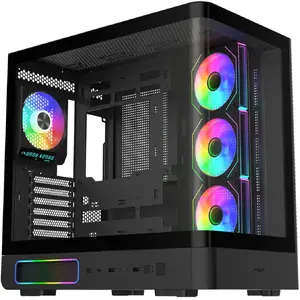 Fortron M581 Midi Tower Computer Case Black with Panoramic Tempered Glass, 5 ARGB Fans and 270 Degree Temperature Display