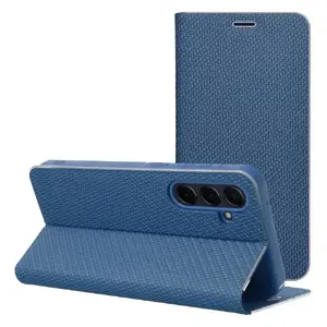 LUNA Book Carbon Book Case for Samsung Galaxy S25 Blue with Stand and Card Slot