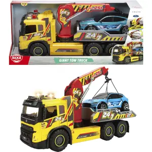 Simba-Dickie Giant Tow Truck Volvo FMX with Crane and Sounds with Ford Mustang Mach-E Towed Car