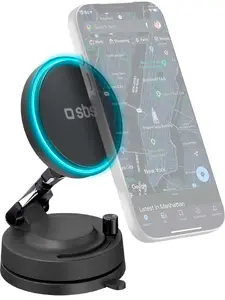 SBS Magnetic Smartphone Car Mount with 15W MagSafe Wireless Charging and 360 Degree Rotation