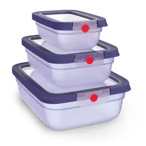 EMSA oneClick Rectangular Food Storage Container Box Violet Translucent 3-Piece Set N1230400