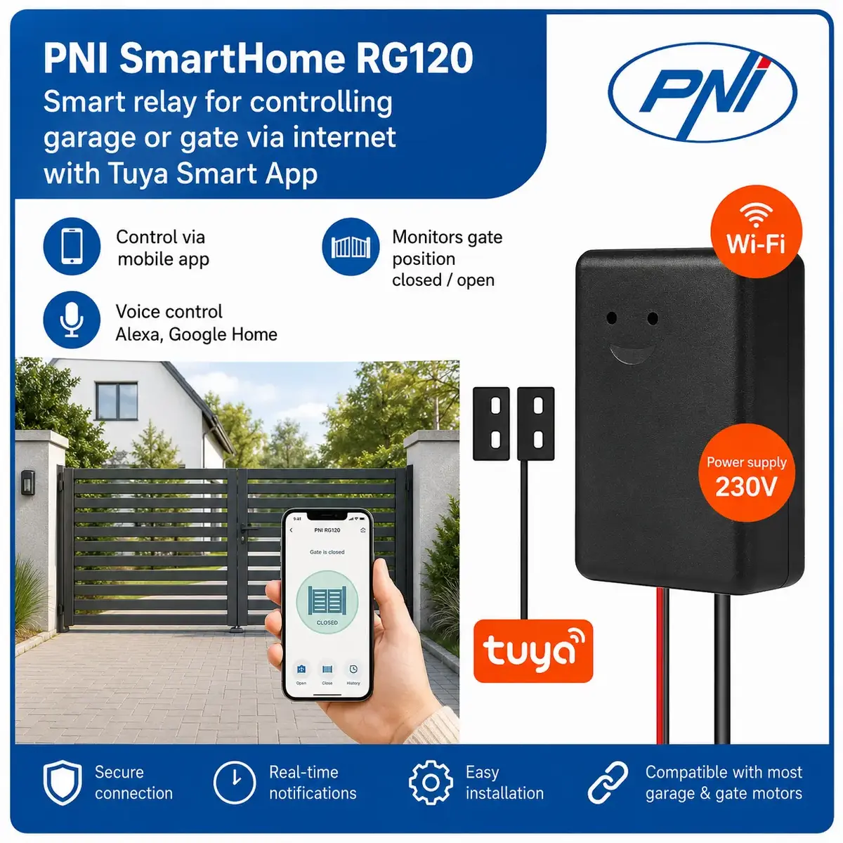 PNI RG120 Умное Wi-Fi реле для ворот и гаража Photo 2