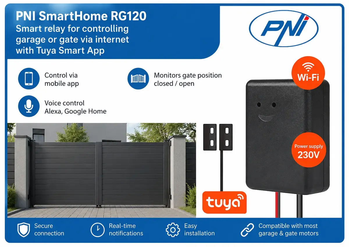 PNI RG120 Умное Wi-Fi реле для ворот и гаража Photo 6
