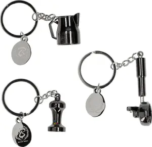 Barista Space Keychain Set - Tamper, Portafilter, and Pitcher Miniature Coffee Accessories