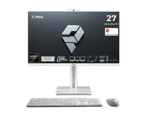 MSI PRO MAX 27TP Z 8MG-003XEU galddators ar 27 collu FHD skārienjutīgu displeju, AMD Ryzen 7 255, 16 GB RAM, 512 GB SSD, integrētu AMD grafiku un bez operētājsistēmas, baltā krāsā