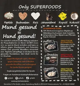 QCHEFS Лакомство для собак Dreierlei Mix 65 г - Беззерновые снеги для ухода за зубами с пептидами творога