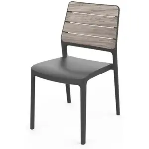 Garden chair Keter Deco Porto ash wood tone and gray pressed plastic stackable UV-resistant