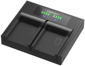Mathorn MBC-DX240 divu kanālu kameras akumulatoru lādētājs OM SYSTEM BLX-1 baterijām