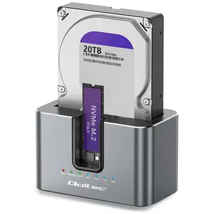 QOLTEC 2in1 HDD SSD dokstacija SATA M.2 NVMe USB-C 10Gb/s 28TB klonēšana