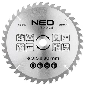 NEO tools 55-607 Carbide Saw Blade with 40 Teeth 315 mm Diameter and 30 mm Bore for Power Saw Cutting