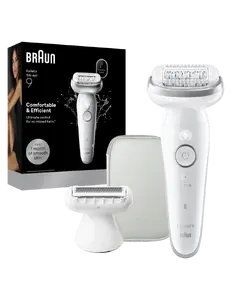 Braun Silk-épil 9 SES9-030 bezvadu epilators ar 40 pincetēm, mitru un sausu lietošanu, 2 jaudas līmeņiem un līdz 50 minūšu darbības laiku baltā un sudraba krāsā