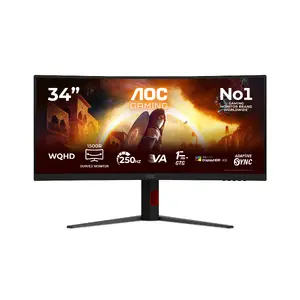 AOC G4 CU34G4ZCA Izliekts spēļu monitors 34" Wide Quad HD 3440 x 1440 Fast VA 250Hz 1ms Skaļruņi USB centrmezgls HDMI DisplayPort USB-C Melns Sarkans