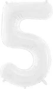 PartyDeco Folijas balons Cipars 5 86 cm balts